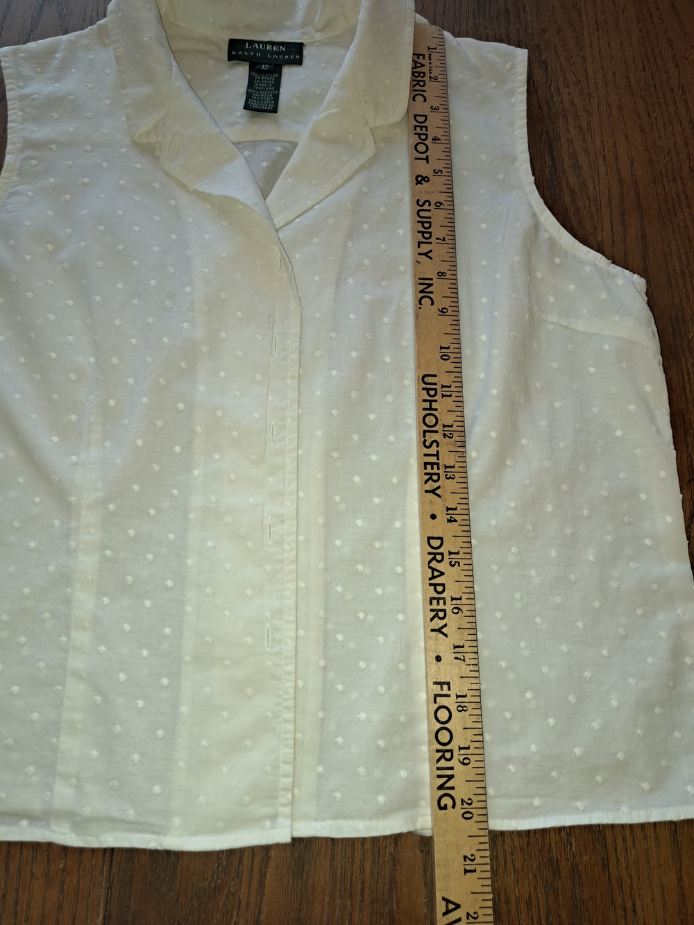 Ralph Lauren White Sleeveless Swiss Dot Button-Front Blouse